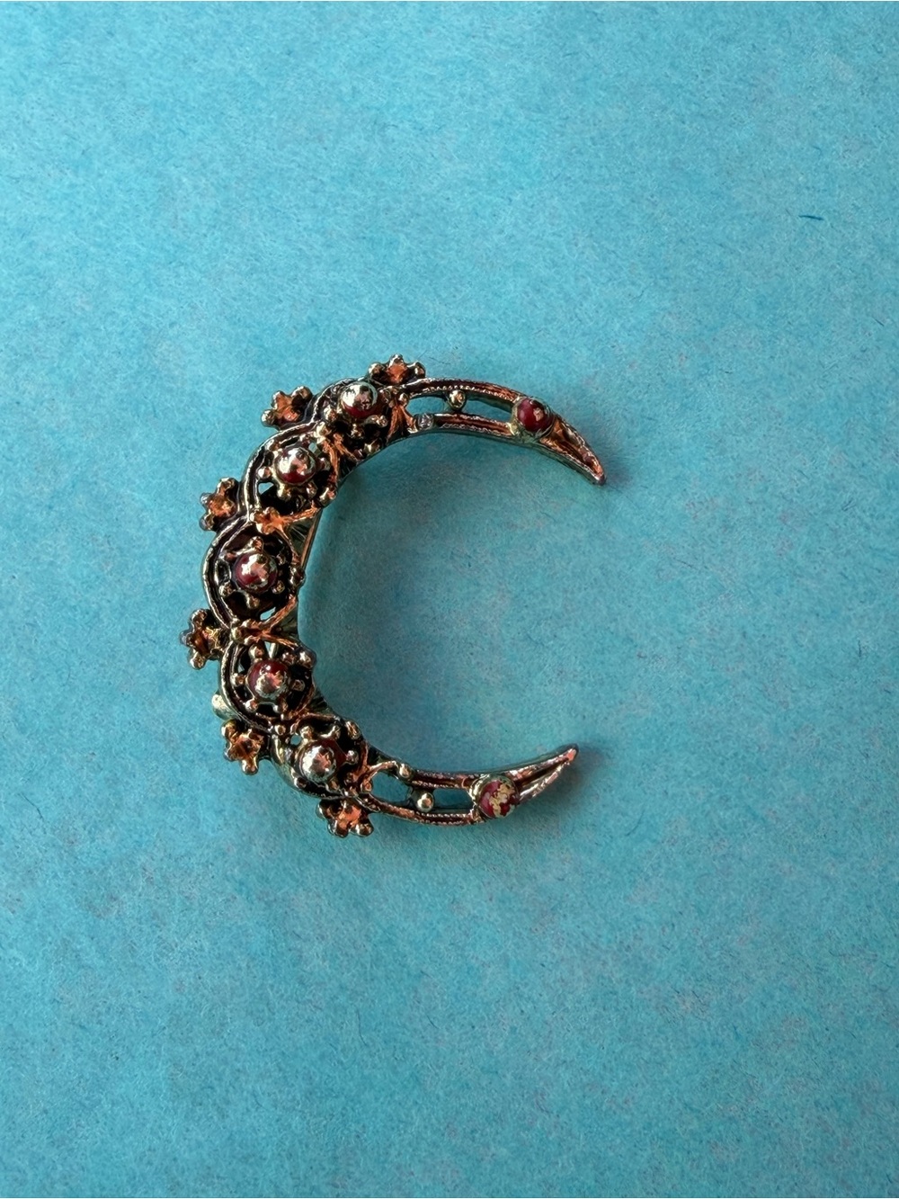 Vintage Victorian style crescent moon filigree brooch